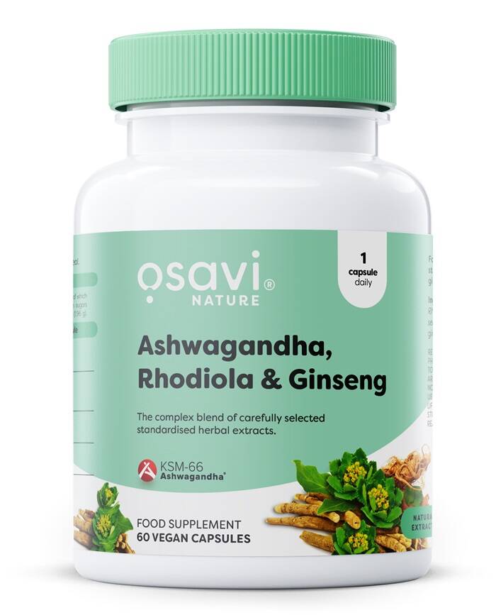 Ashwagandha + rhodiola & ginseng – 60 veganska kapslar – Nuvalia