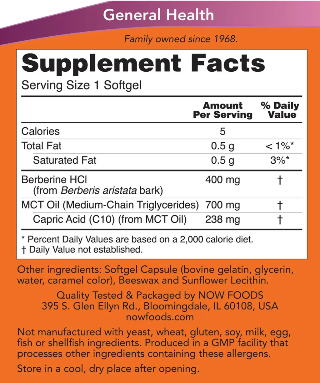 Berberine Glucose* Support - NOW Foods - 90 mjuka kapslar - Bild 2