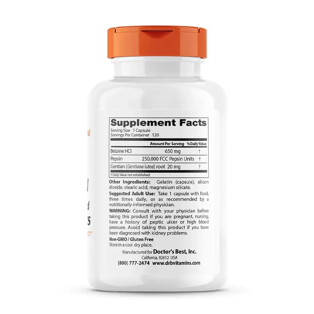 Betaine HCl Pepsin & Gentian Bitters – 120 kapslar - Bild 2