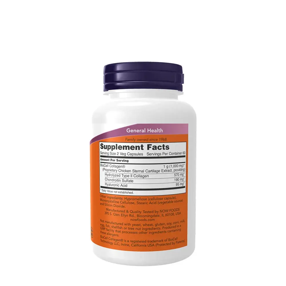 BioCell Collagen® Hydrolyzed Type II - NOW Foods - 120 vegetabiliska kapslar - Bild 2