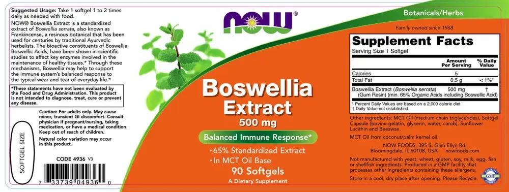 Boswellia Extract 500 mg - NOW Foods - 90 Mjukkapslar - Bild 2