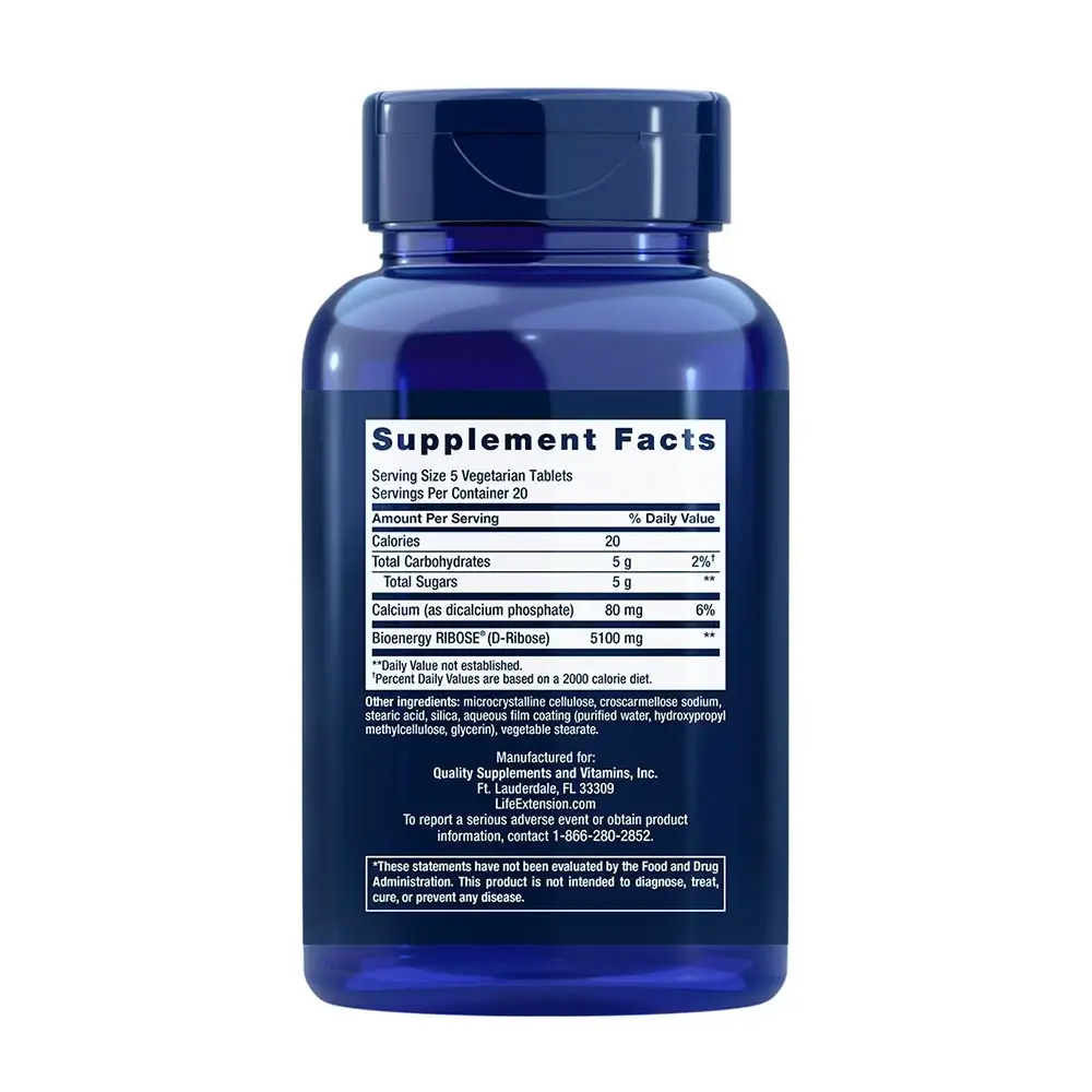 D-Ribose Tablets – 100 vegetariska tabletter - Bild 2