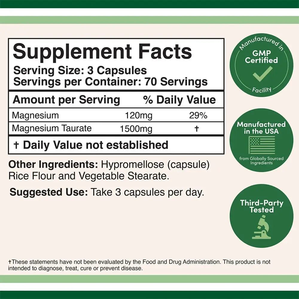 Double Wood Supplements Magnesium Taurate (210 kapslar) - Bild 2