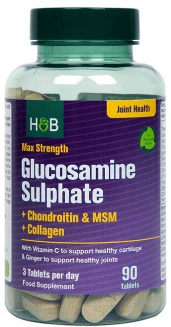 Max Strength Glukosaminsulfat + Kondroitin & MSM + Kollagen – 90 tabletter – Nuvalia