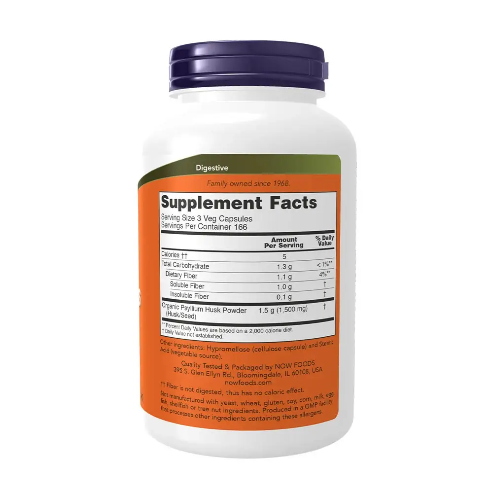 NOW Psyllium Husk 500 mg - 500 vegetabila kapslar - Bild 2