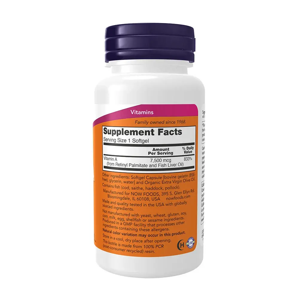 NOW Vitamin A 25000 IU (250 mjuka kapslar) - Bild 2