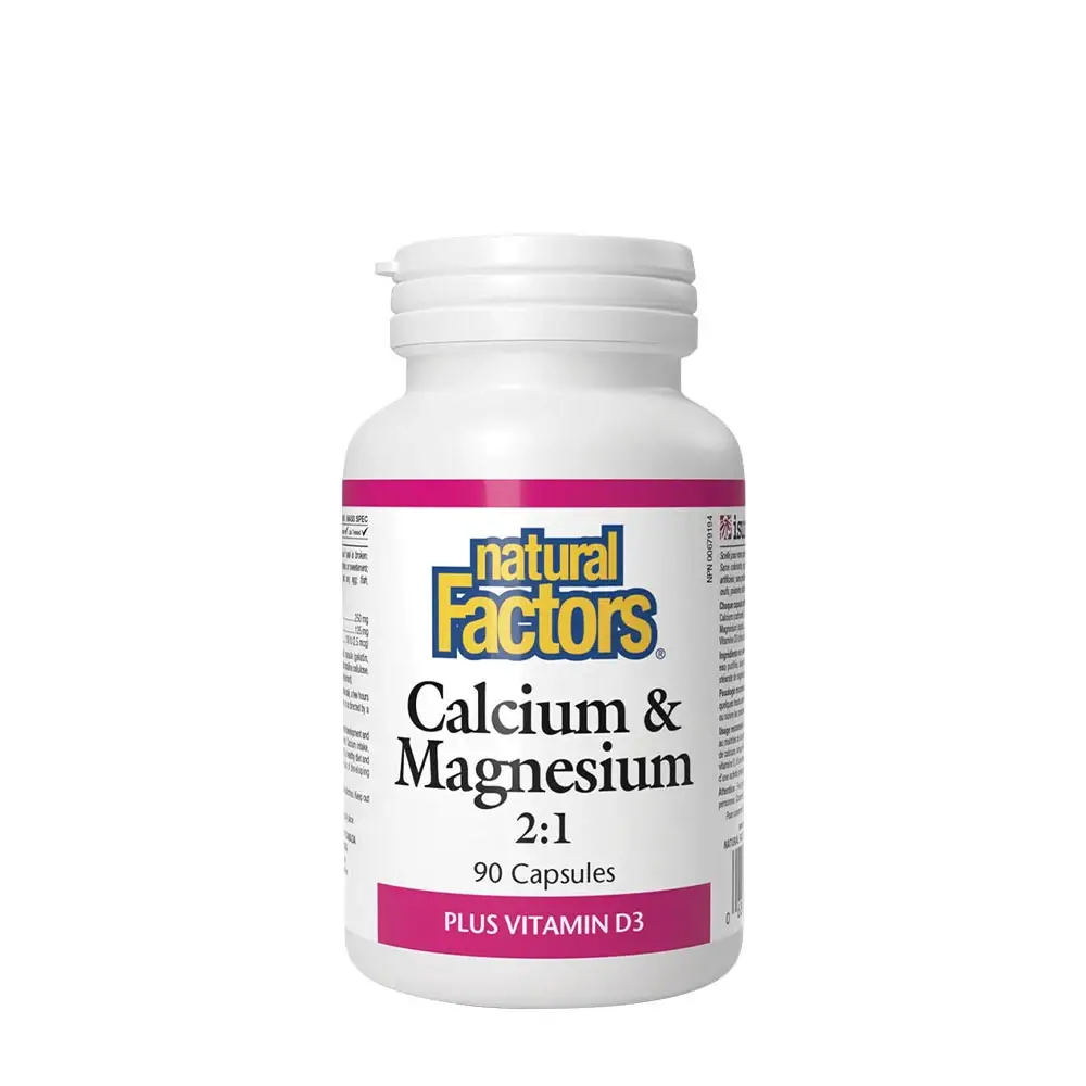 Natural Factors Kalcium & Magnesium 2:1 Plus Vitamin D3 (90 kapslar) – Nuvalia