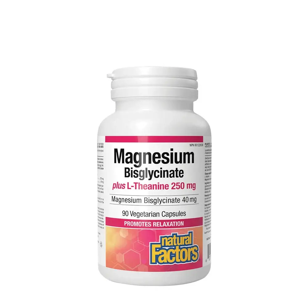 Natural Factors Magnesiumbisglycinat 100 plus L-teanin 250 mg (90 kapslar) – Nuvalia