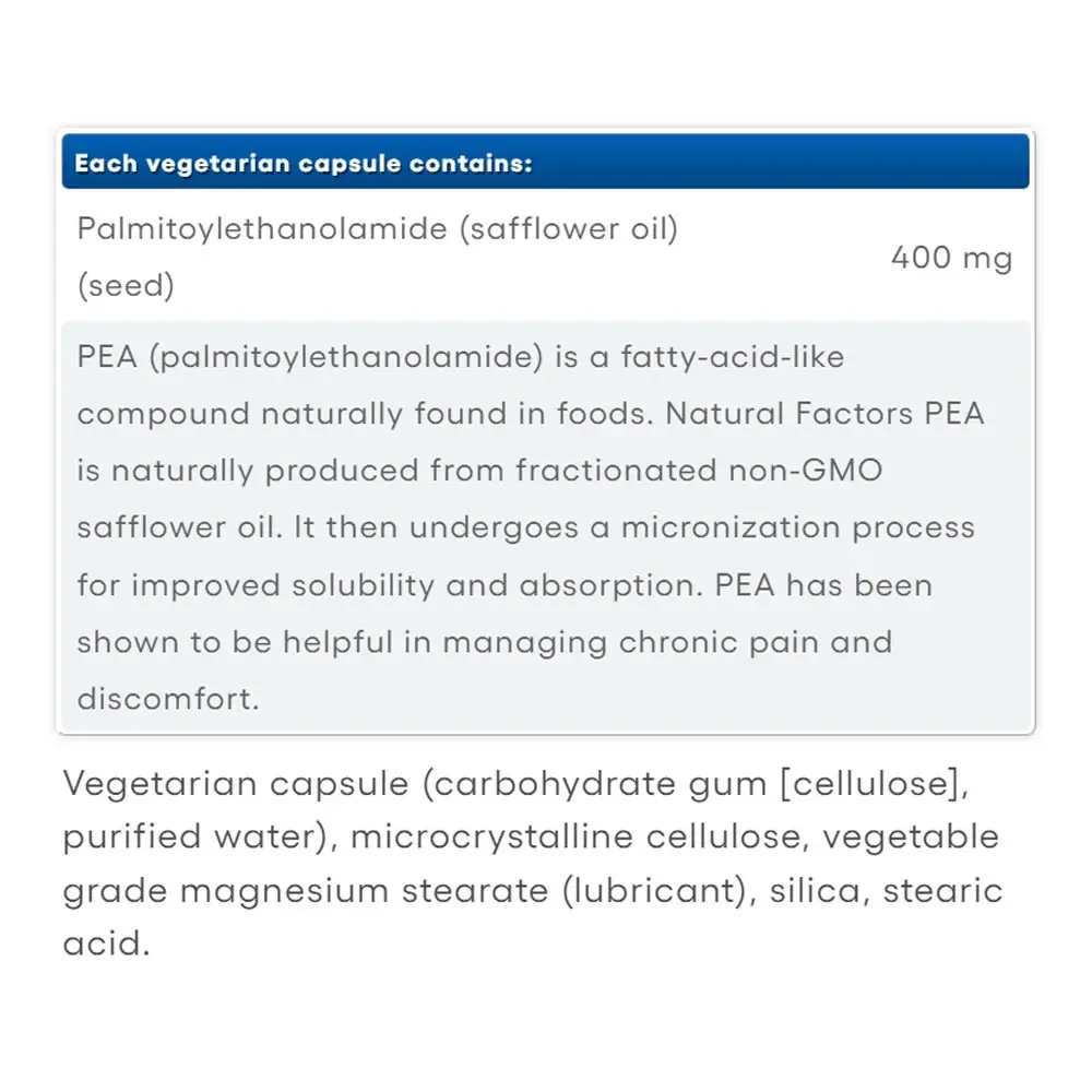 Natural Factors PEA400 Palmitoylethanolamide (90 vegetariska kapslar) - Bild 2