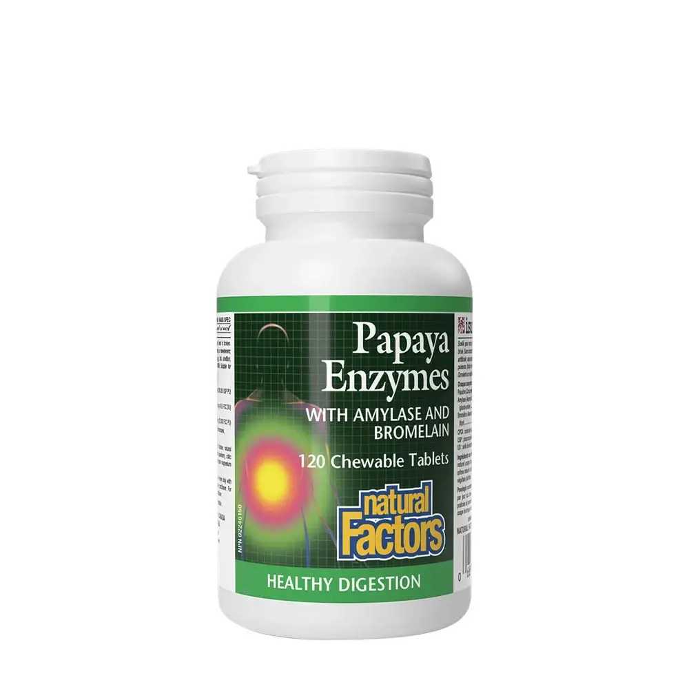 Natural Factors Papaya-enzymer med amylas och bromelain (120 tuggtabletter) – Nuvalia