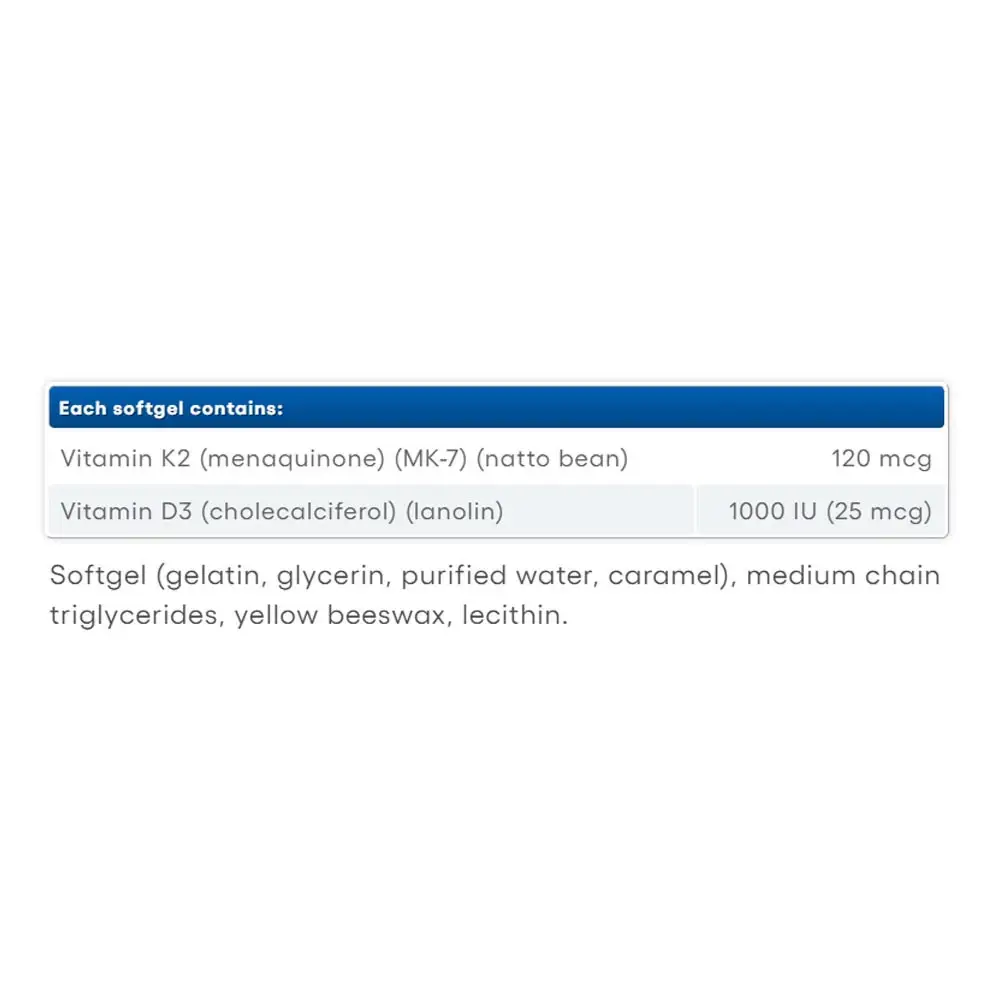 Natural Factors Vitamin K+D 120 mcg & 1000 IU (120 Mjuka kapslar) - Bild 2