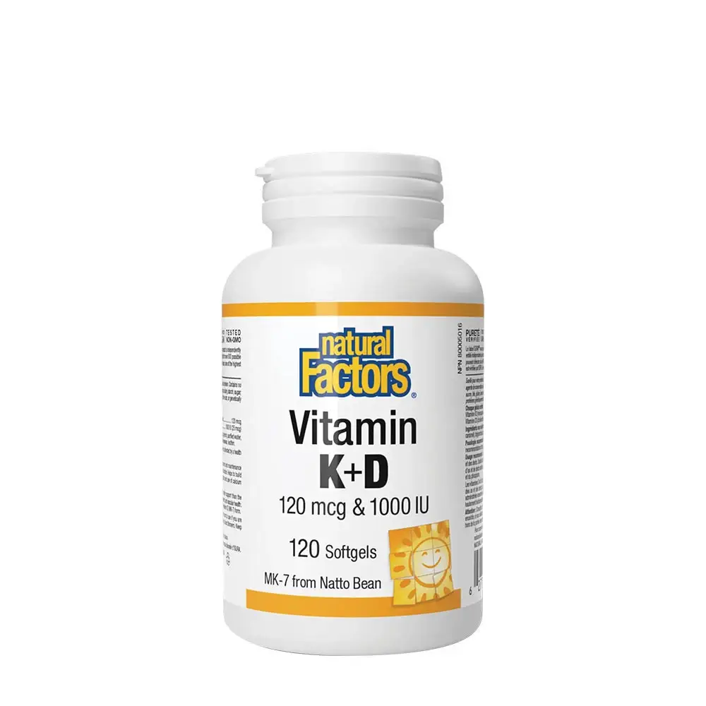 Natural Factors Vitamin K+D 120 mcg & 1000 IE (120 mjuka kapslar) – Nuvalia