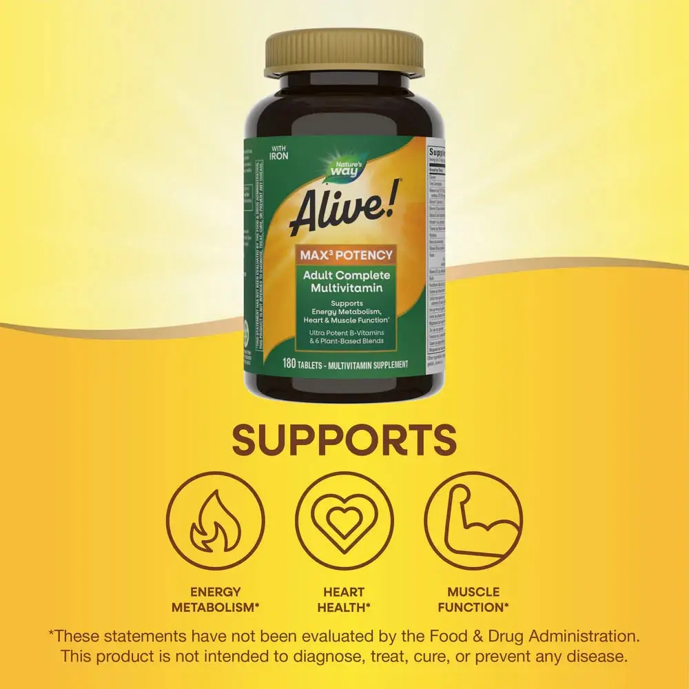 Natures Way Alive!® Max3 Potency Multivitamin (180 Tabletter) - Bild 7