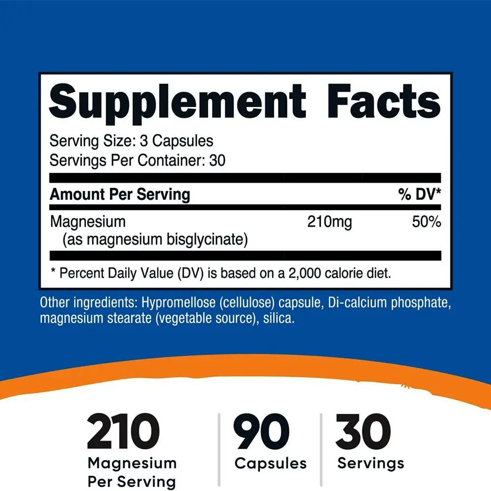 Nutricost Magnesium Glycinate 210 mg (90 Kapslar) - Bild 2