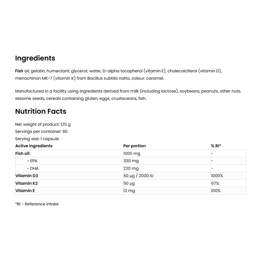 Ostrovit Omega 3 D3 + K2 (90 kapslar) - Bild 2