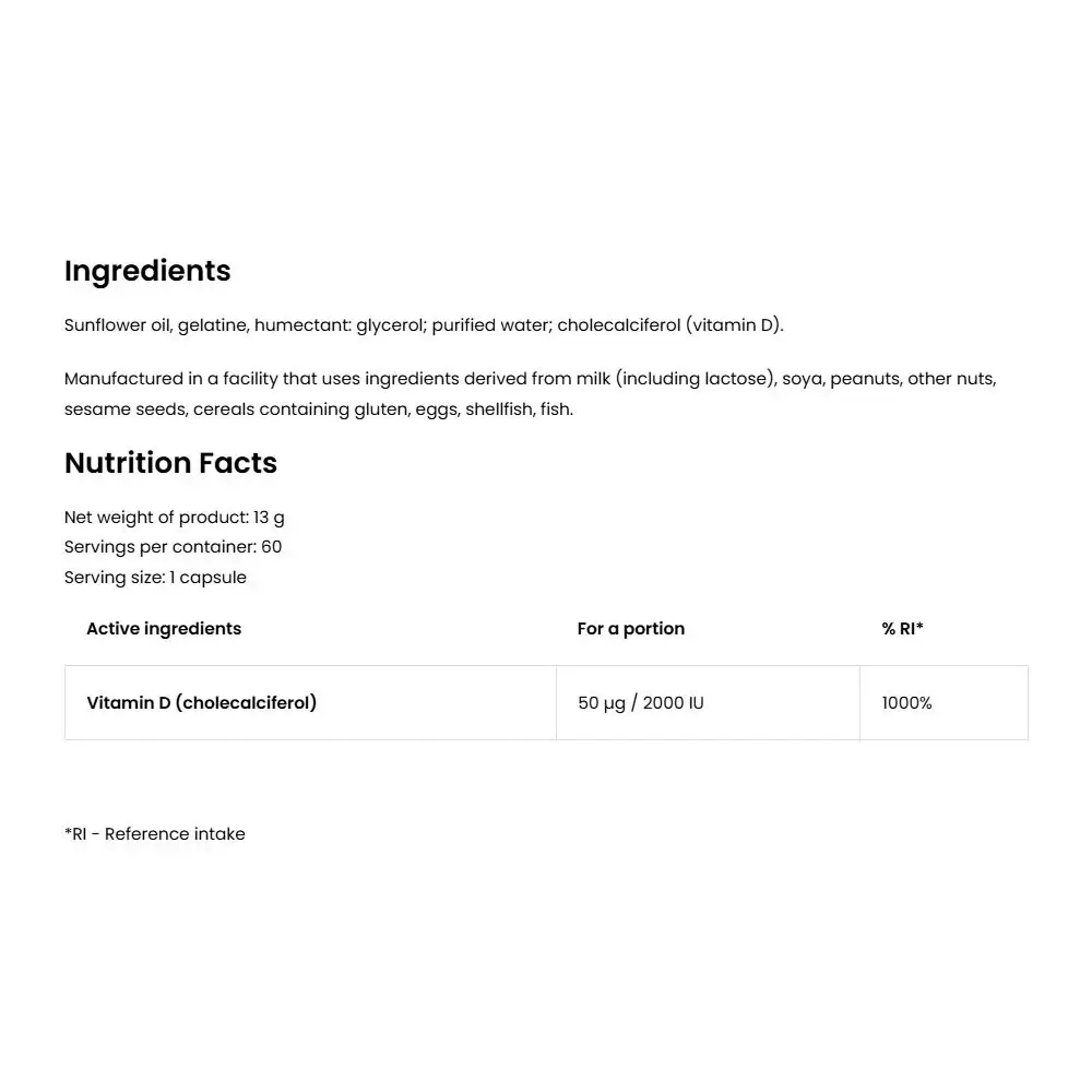 Ostrovit Vitamin D3 2000 IU (60 Softgels) - Bild 2