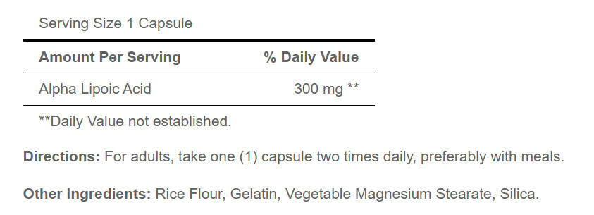 Puritan's Pride Alpha Lipoic Acid 300 mg (60 Kapslar) - Bild 2