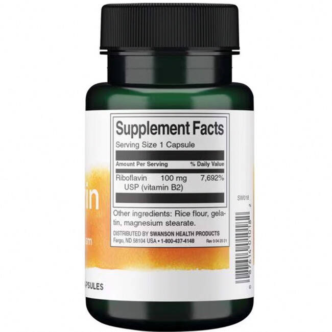 Riboflavin Vitamin B-2, 100mg – 100 kapslar - Bild 3