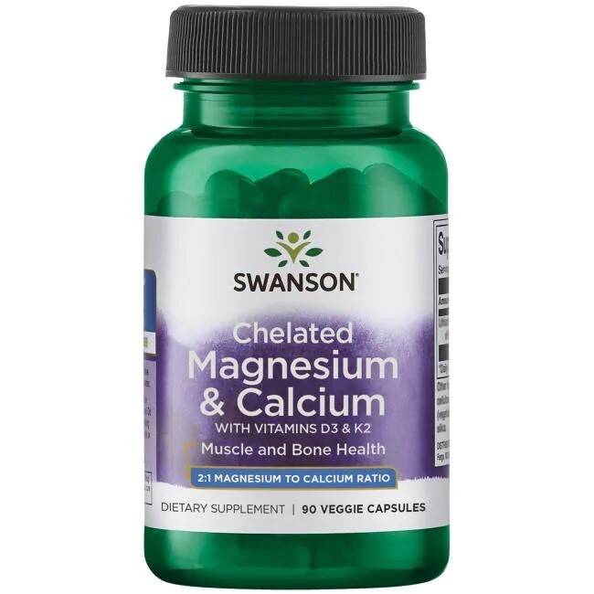 SWANSON Albion – Magnesium- och kalciumkelat med D-3 och K-2 – Nuvalia