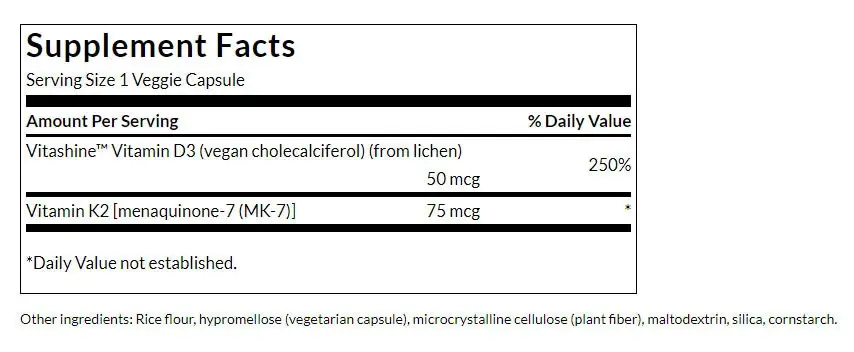 SWANSON Vitamin D3 2000IU + K2 75mcg 60vcaps - Bild 2