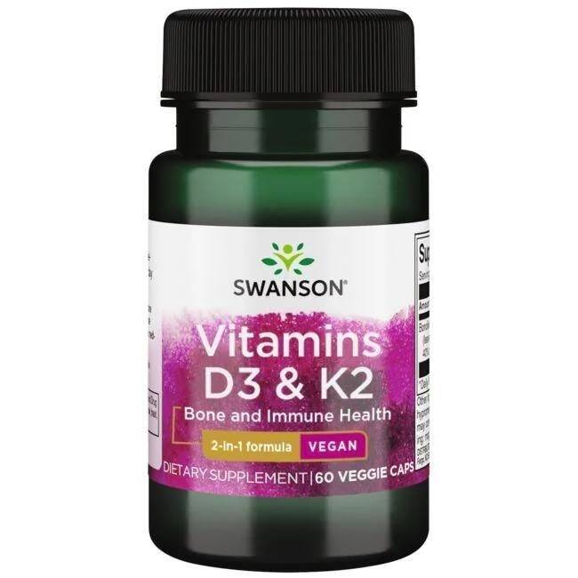 SWANSON Vitamin D3 2000 IE + K2 75 mcg 60 kapslar – Nuvalia