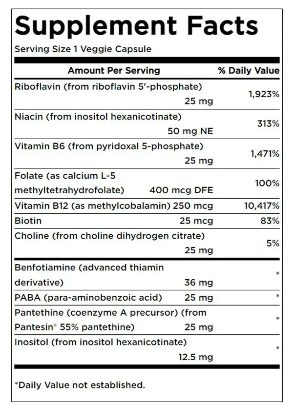 Swanson Activated B-Complex High Bioavailability (60 Vegetariska Kapslar) - Bild 4