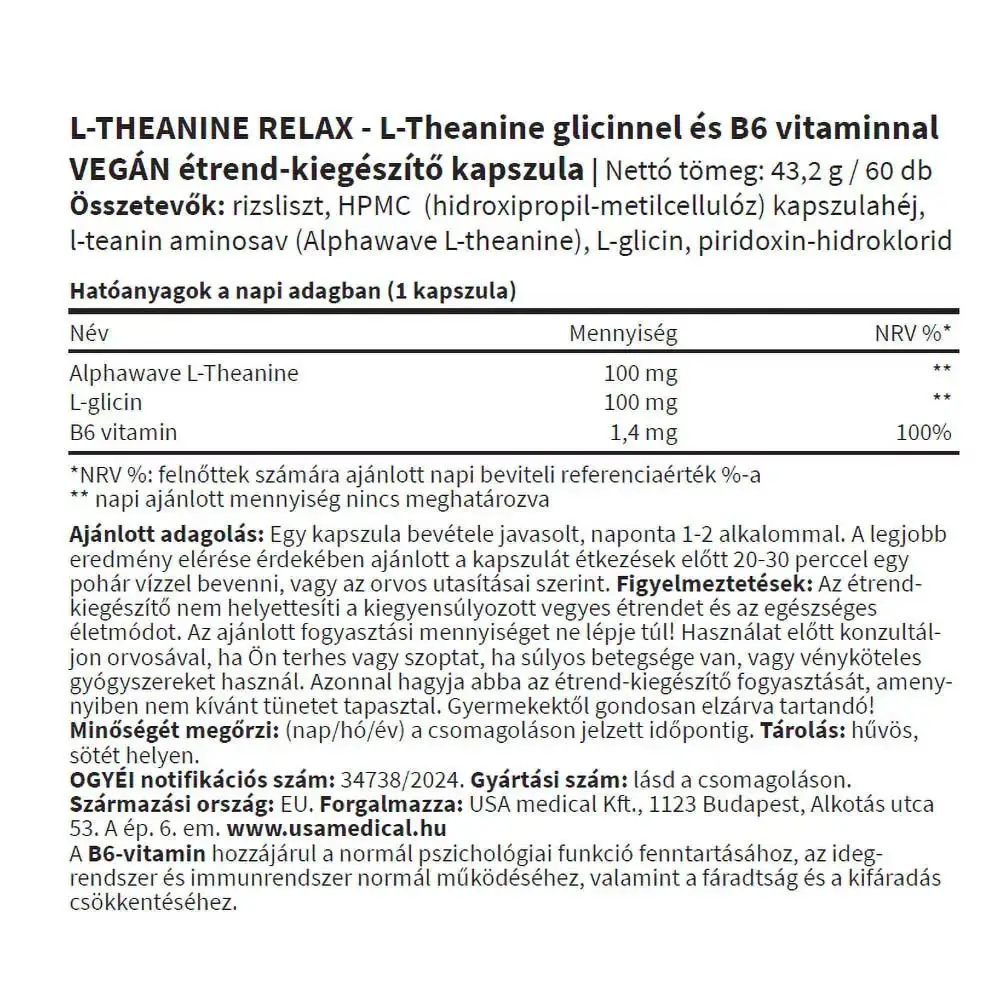 USA medical L-Theanine Relax (60 Kapslar) - Bild 2