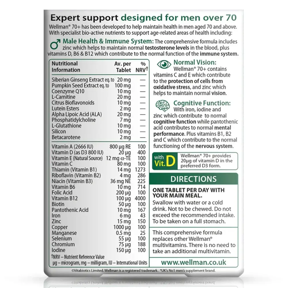 Vitabiotics Wellman 70+ (30 Tablets) - Bild 2