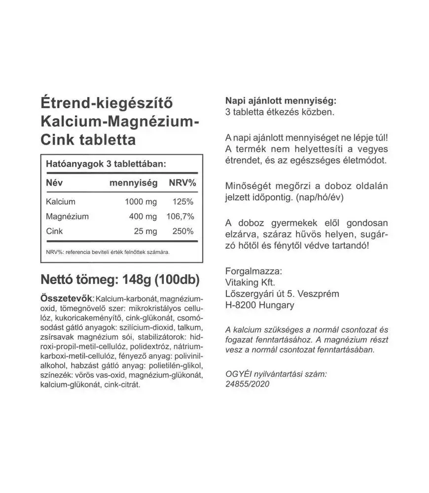 Vitaking CalMag-Zinc (Calcium +Magnesium +Zinc) (100 Tabletter) - Bild 2