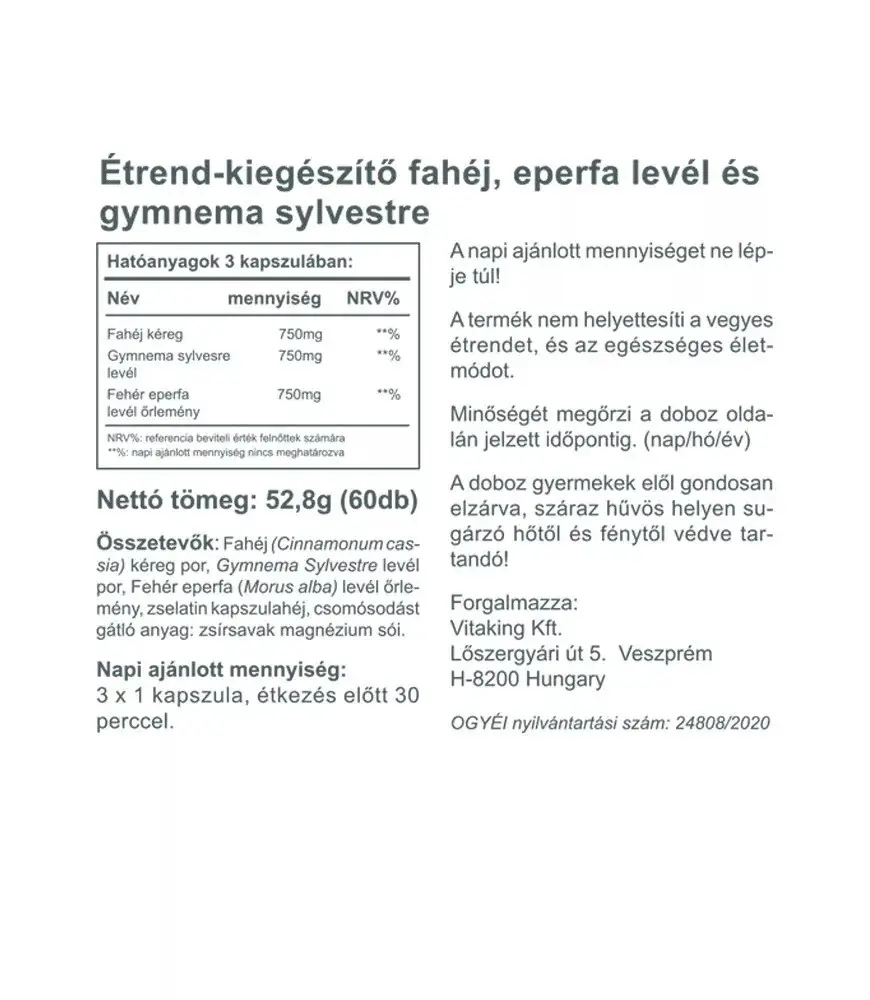 Vitaking Gymnemax + Mulberry and Cinnamon 750 mg (60 kapslar) - Bild 2
