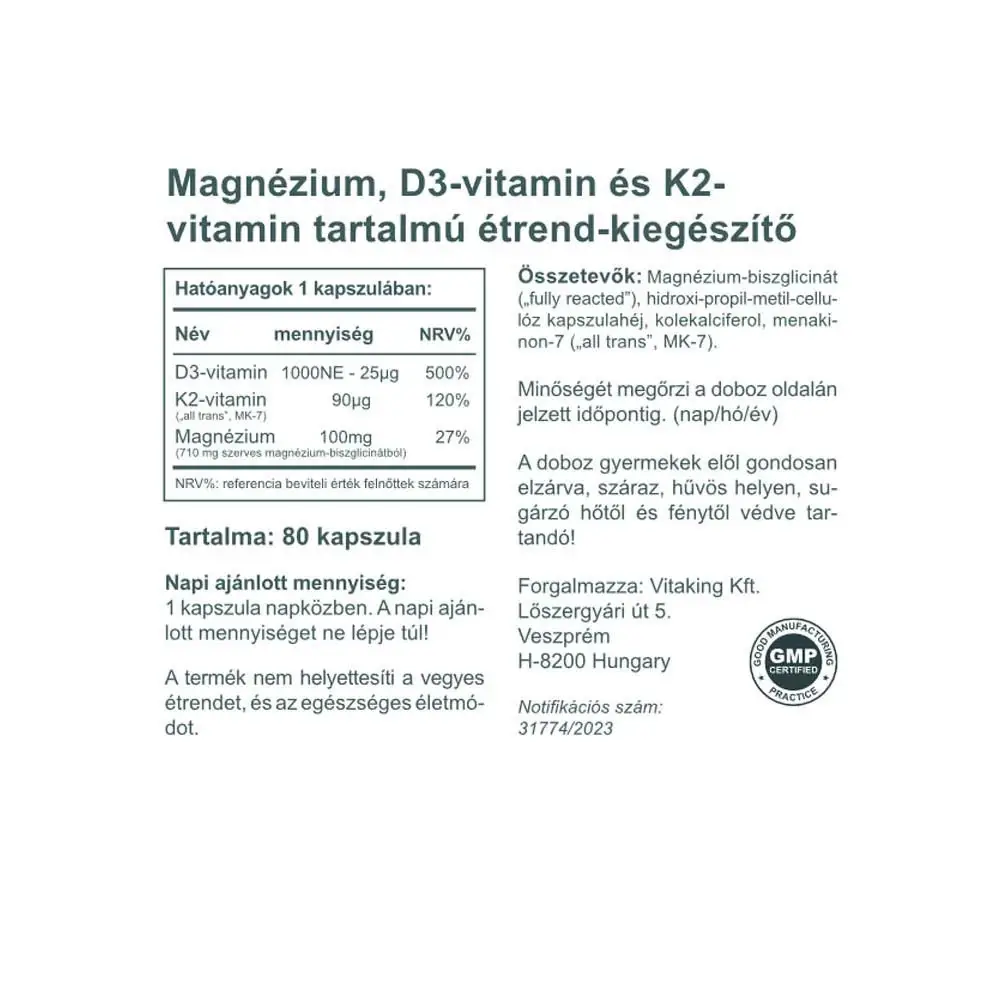 Vitaking MagneTrio D3+K2+ Magnesium bisglycinate (80 Kapslar) - Bild 2