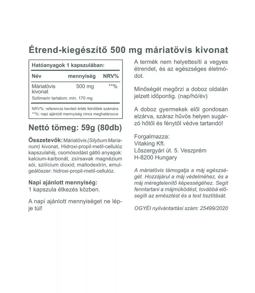 Vitaking Milk Thistle extract 500 mg (80 kapslar) - Bild 2