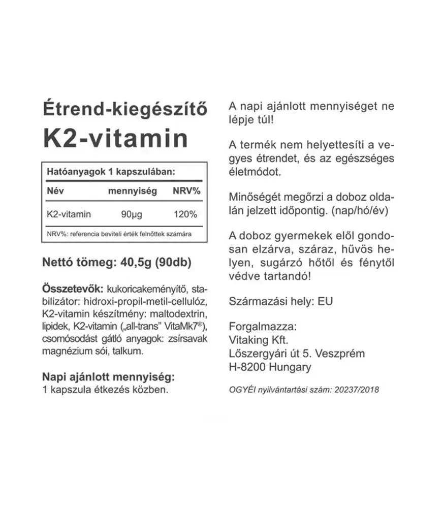 Vitaking Vitamin K2 90 mcg (90 kapslar) - Bild 2