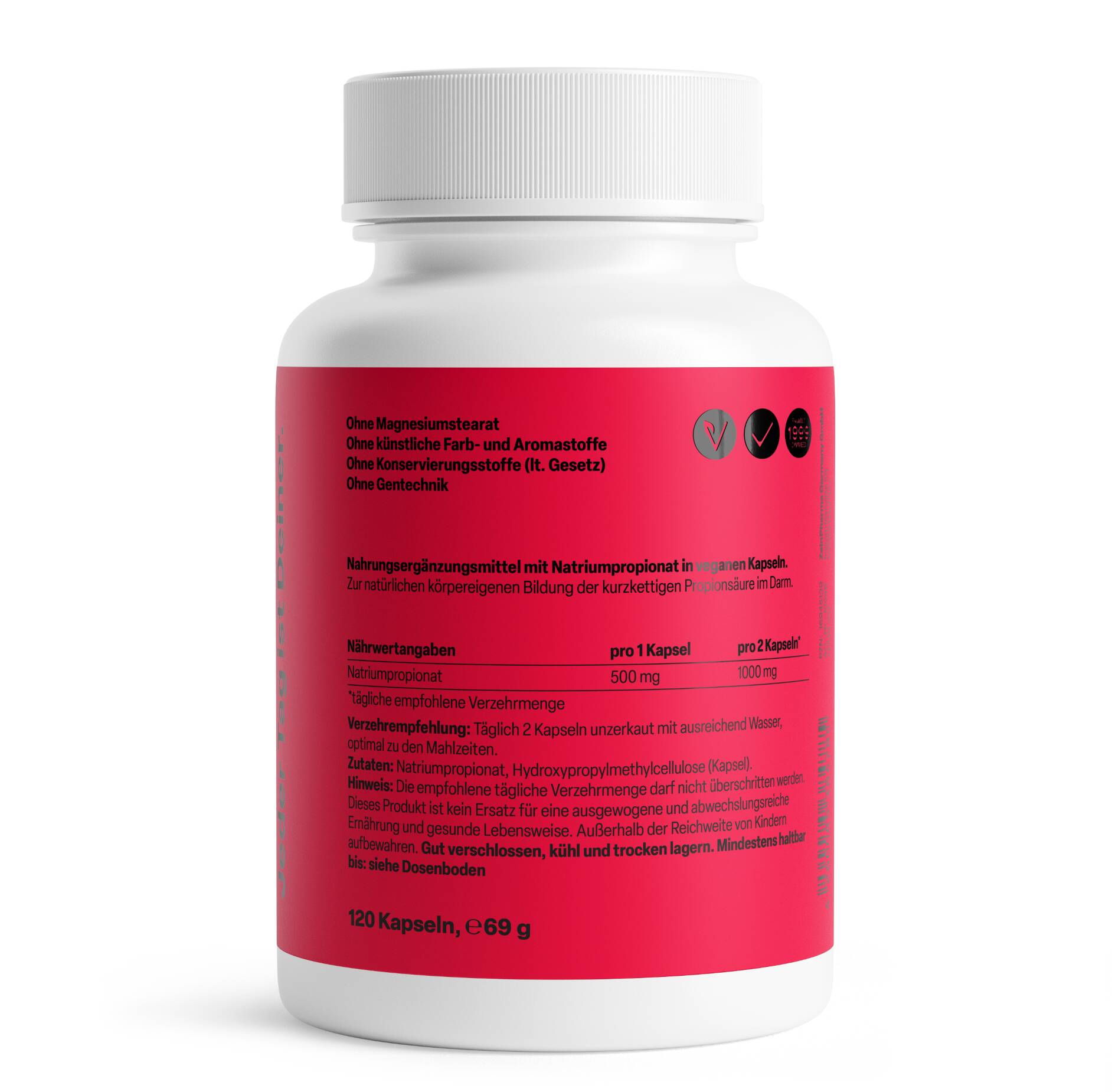 Zein Pharma – Propionsyra, 500mg – 120 kapslar - Bild 3